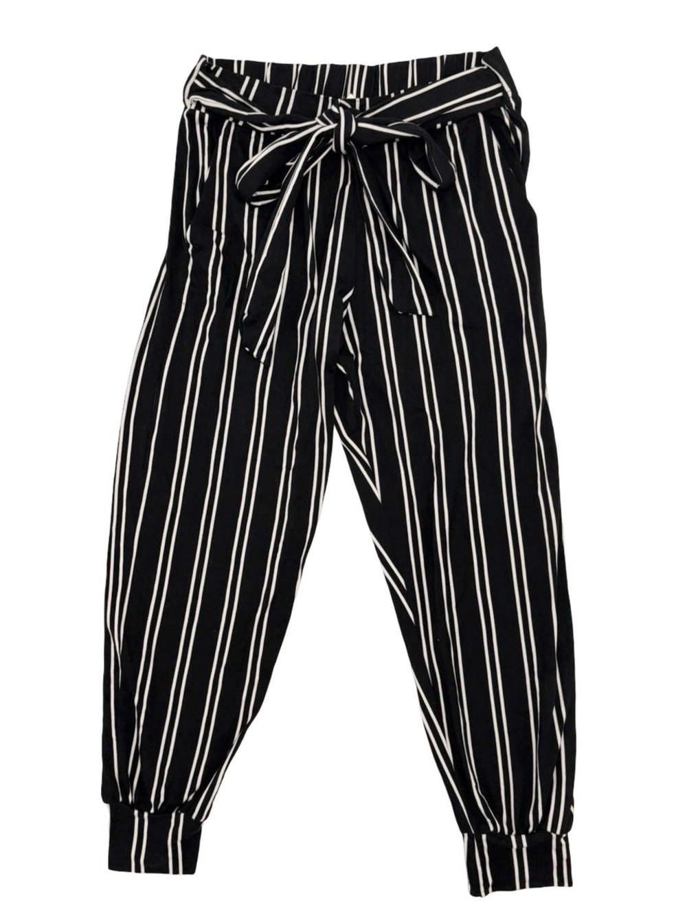 Size Large Striped Black & White Drawstring Pants